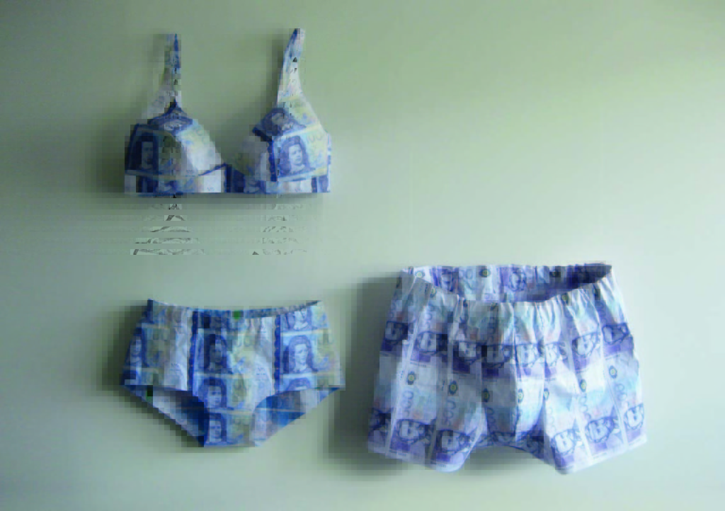 Krista Leesi. Money Laundering (Gender Equality). 2010. Digital  print, sewing.  80 x 100 x 13 cm.   Photo by Krista Leesi
